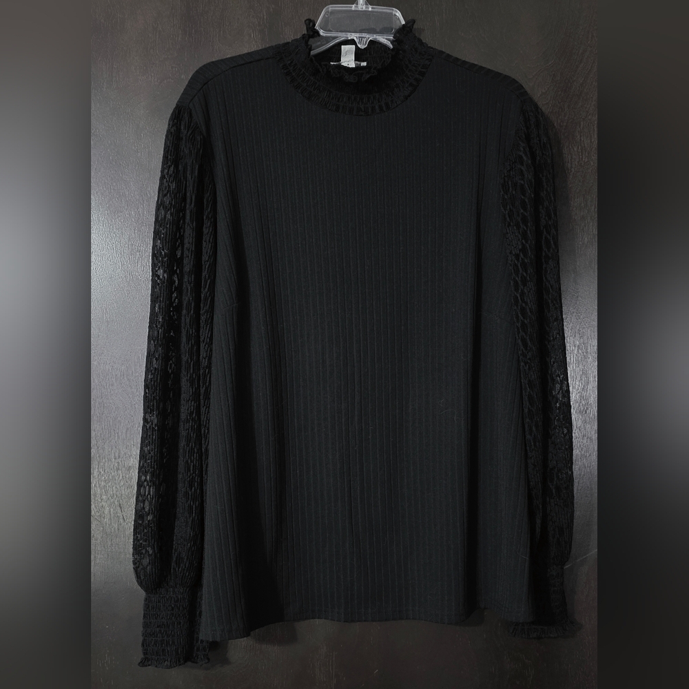 CATO Est 1946 Black Knit Top W/Laced Long Balloon Sleeves Women's Size 18/20W